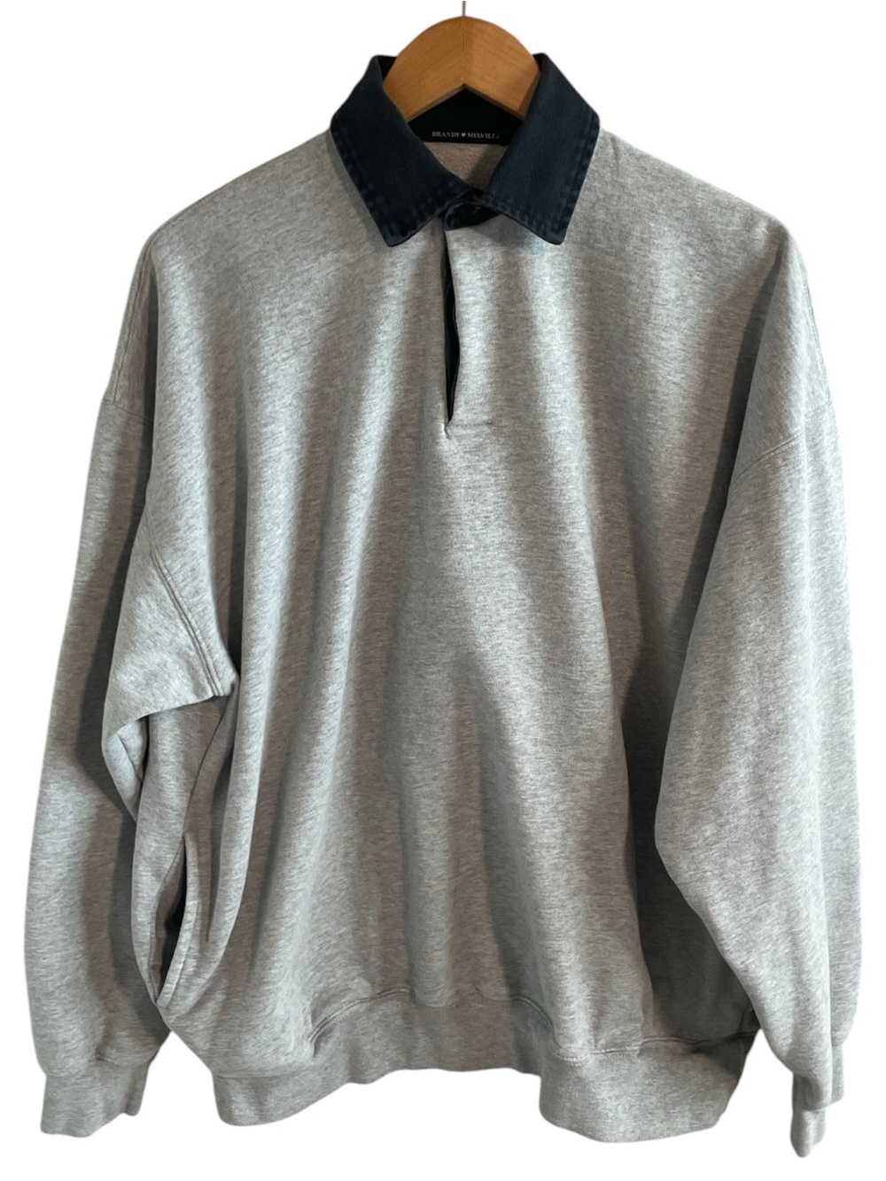 Brandy Melville Archer Sweatshirt Polo Collar Oversized Gray & Navy